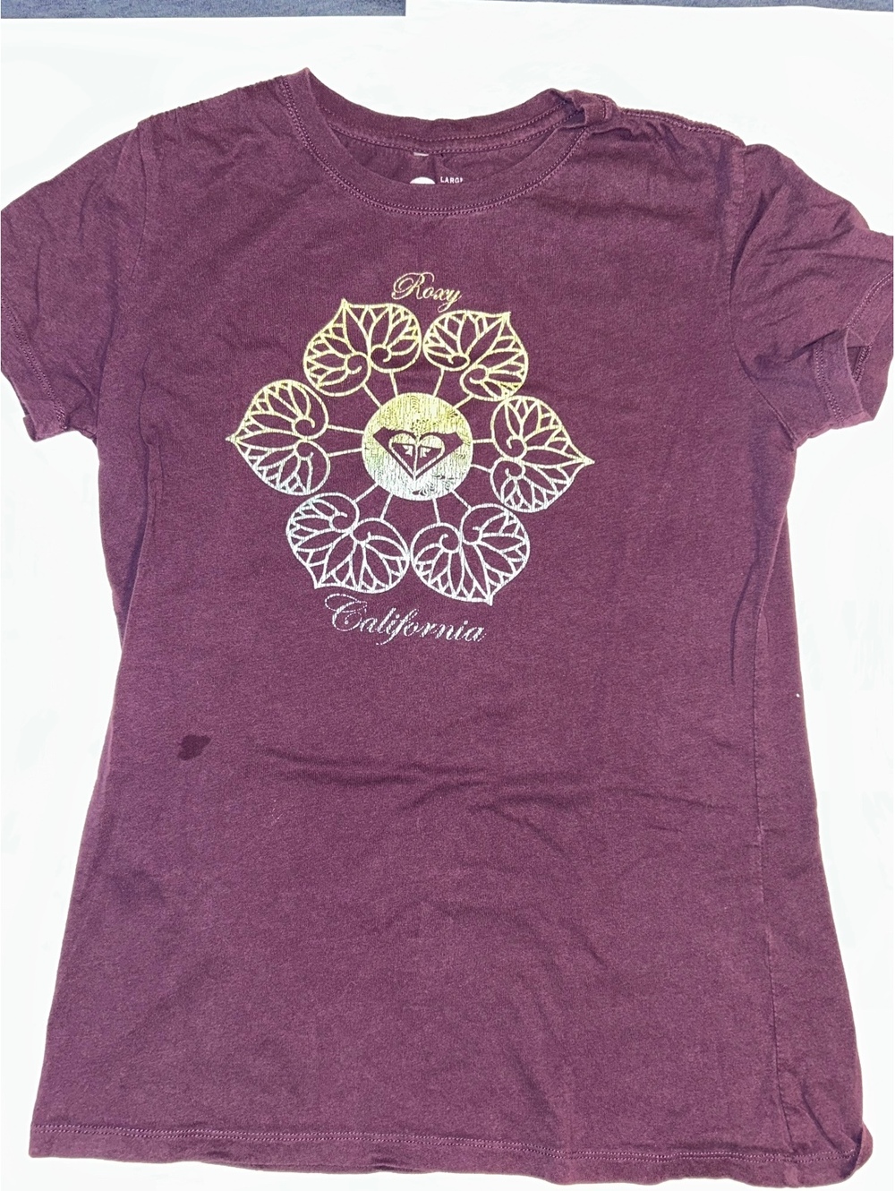 Roxy Women's Large Burgundy Graphic T-Shirt 100% Cotton Y2K